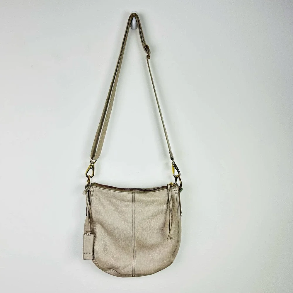Fossil Gray Leather Crossbody Purse